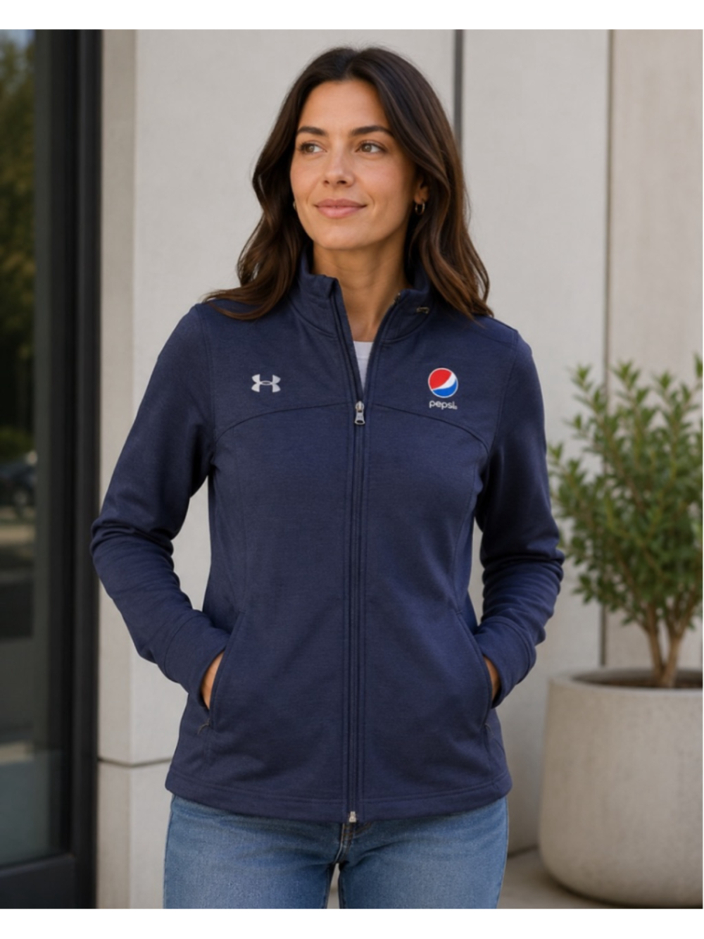 Under Armour ColdGear Pepsi Embroidered Full Zip Jacket Women's Medium Navy